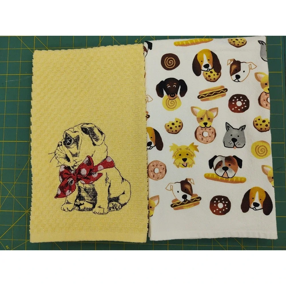 Pug Dog With A Scarf Kitchen Bath Hand Bar Towel Set of 2 Great Gift!